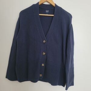 GAP Women's Navy Blue Knit Sweater Cardigan 100% Cotton Size M